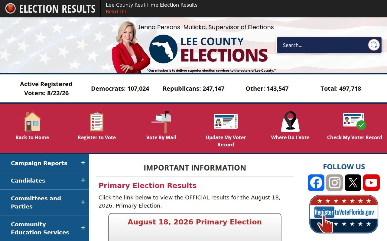Lee County Elections voter tools used for resident record research