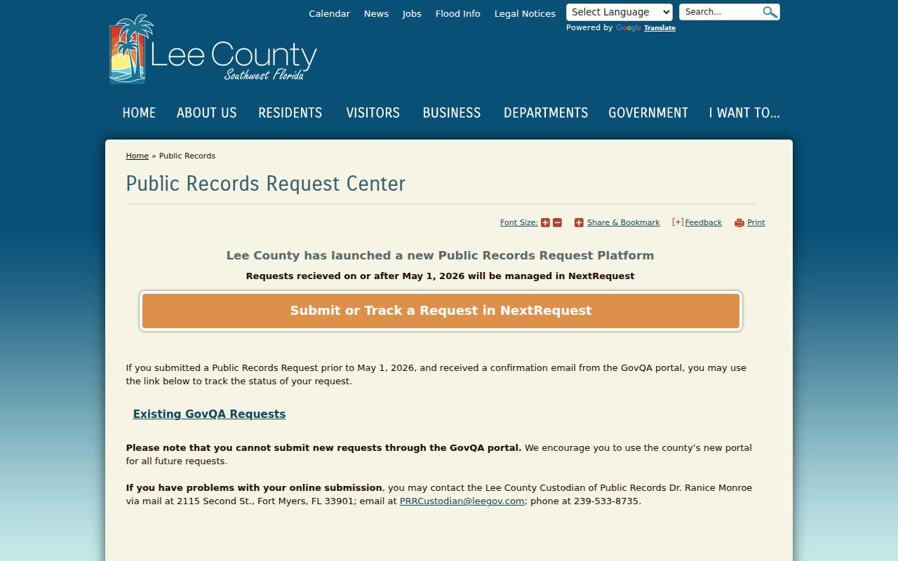 Lee County public records request portal information