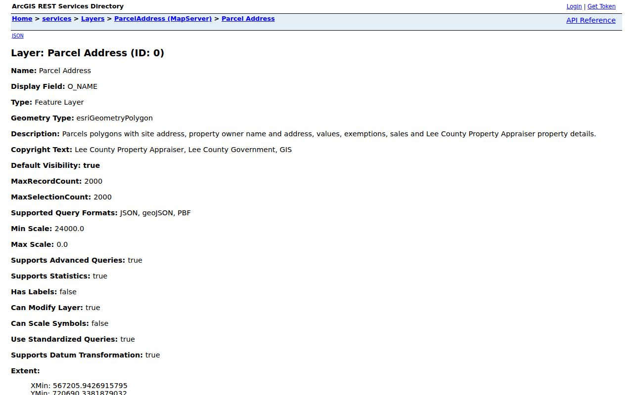 Lee County neighbors parcel address GIS layer fields