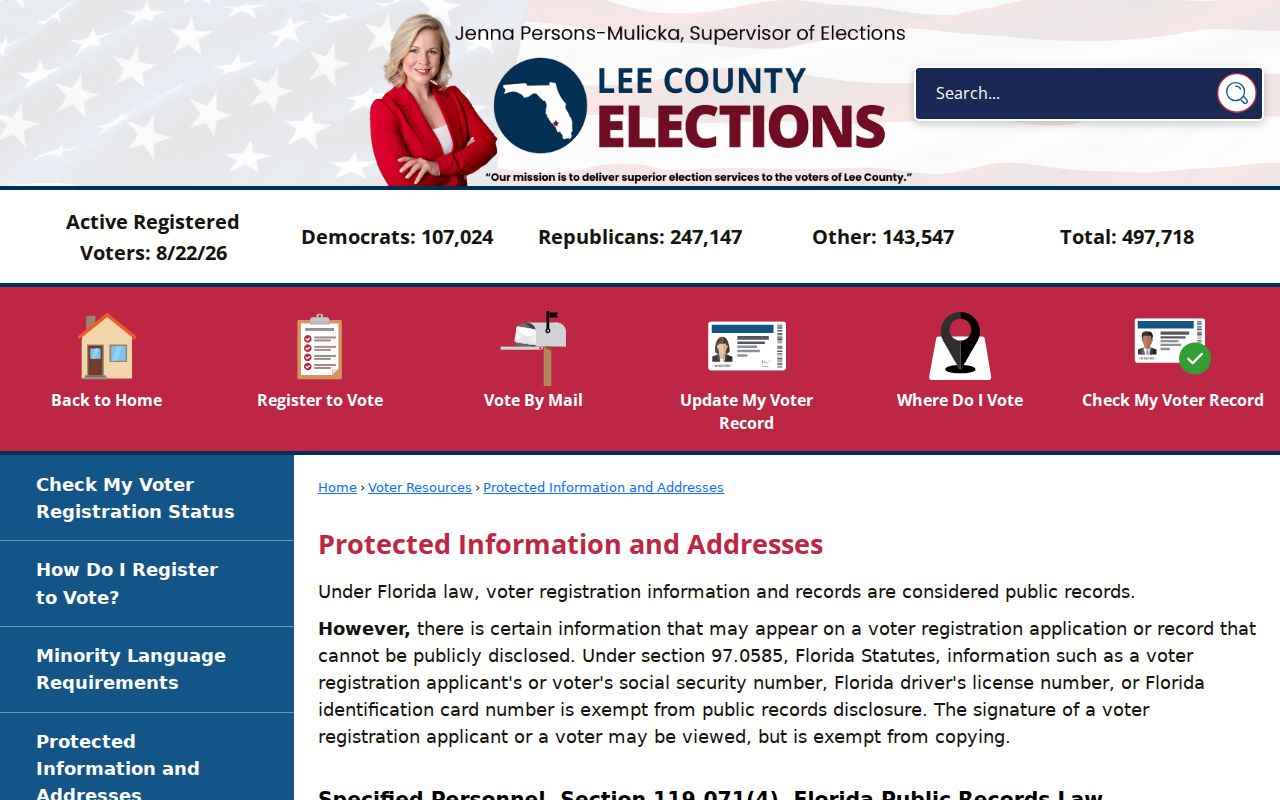 Lee County neighbors protected voter information guidance