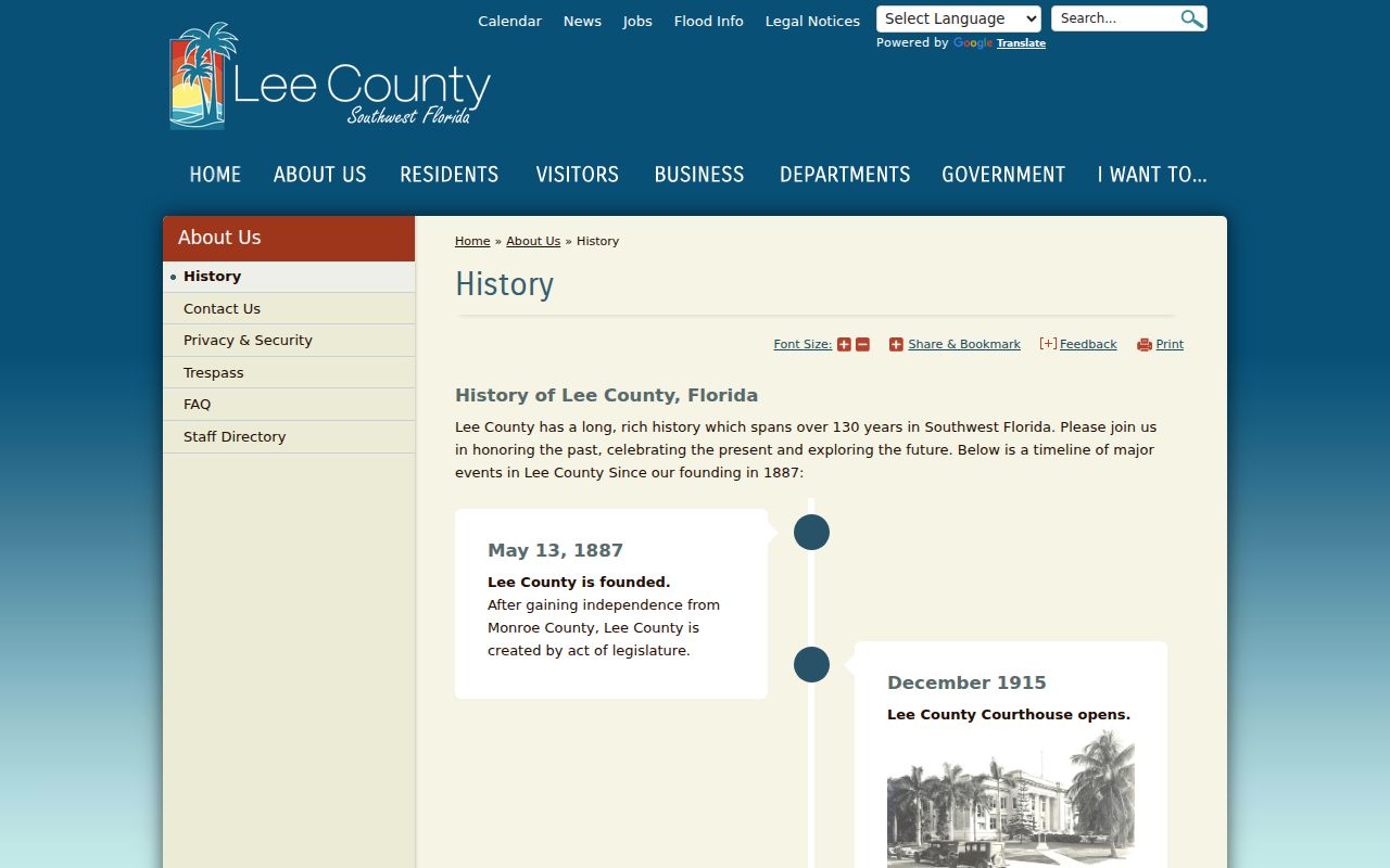 Lee County previous residents county formation history