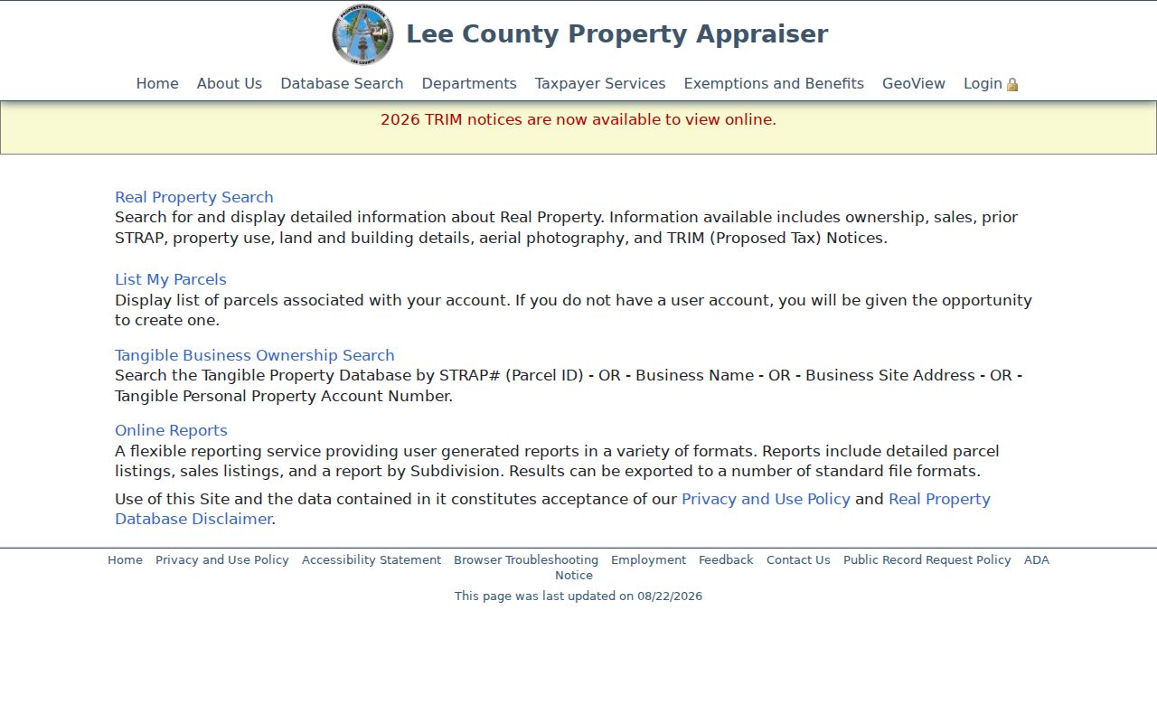 Lee County previous residents property reports and sales tools