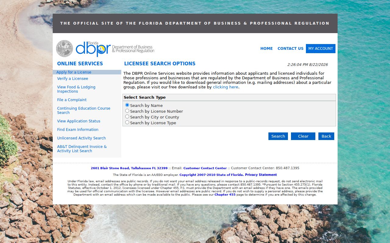Lee County resident lookup DBPR professional license search